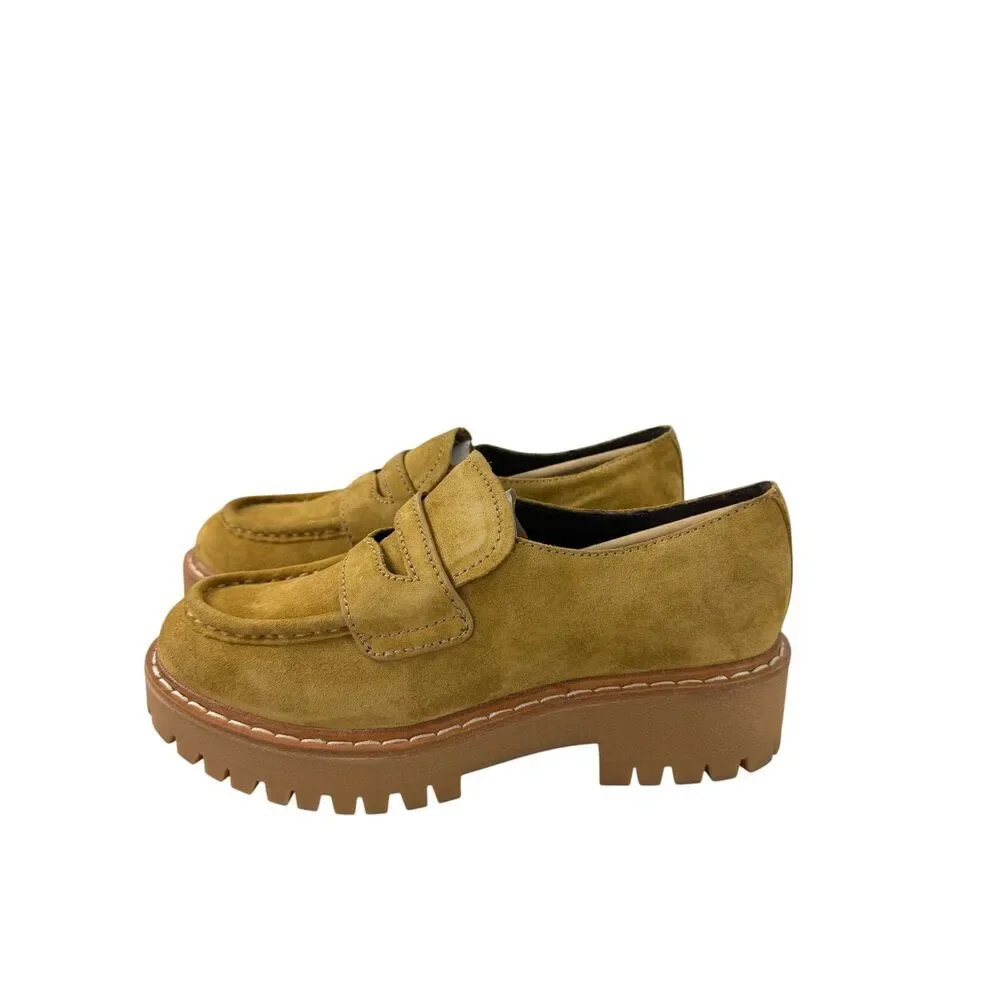 Marc Fisher Moccasin Loafers Yellow Mustard Suede Platform Lug Sole NWB Size 7.5